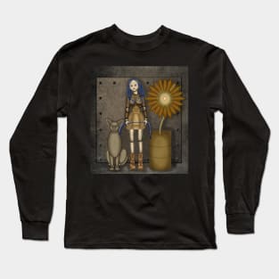 Girl with a cat and a sunflower. Steampunk Long Sleeve T-Shirt